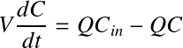 Équation en notation Latex : V\frac{dC}{dt}=QC_{in}-QC