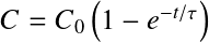 Équation en notation Latex : C=C_0\left(1-e^{-t/\tau}\right)